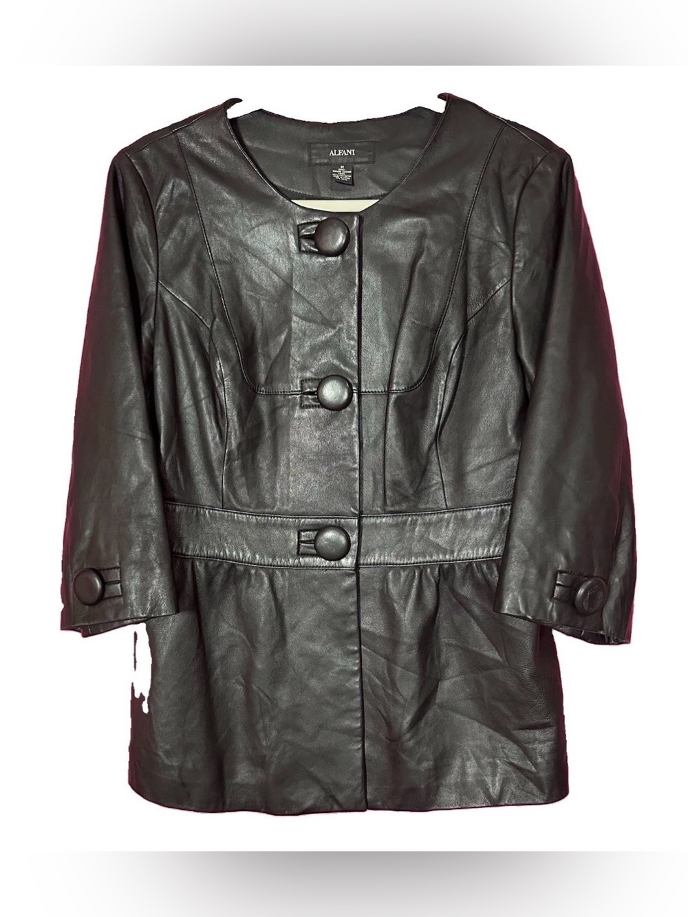 ALFANI 100% Genuine Leather black Peplum Jacket Button Front Fairygoth M Winter